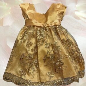 Handmade gold lace dress approx sz 3-6mos. With lining.